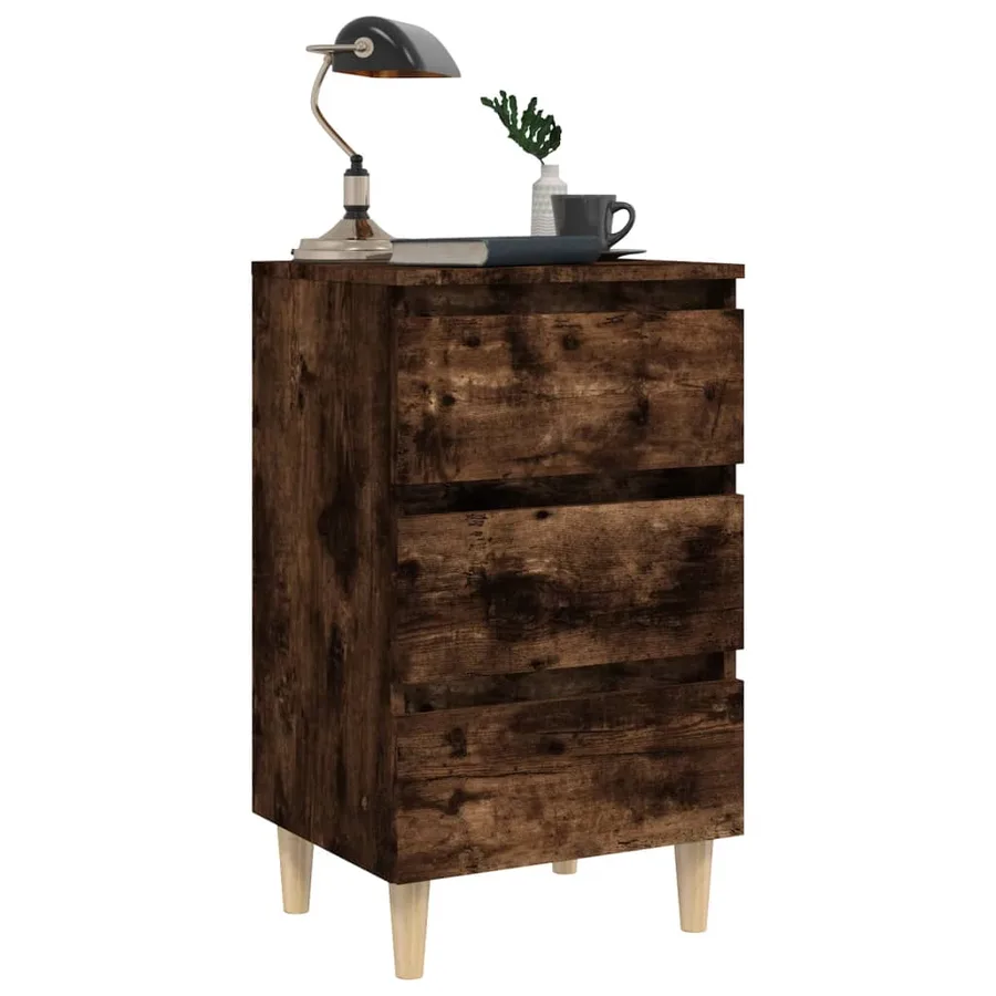 Tables de chevet et pieds en bois 2 pcs Chêne fumé 40x35x69 cm - 4