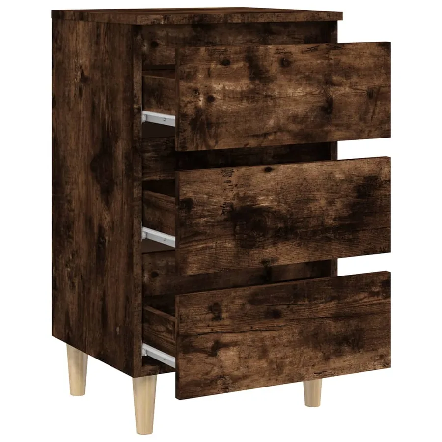 Tables de chevet et pieds en bois 2 pcs Chêne fumé 40x35x69 cm - 8