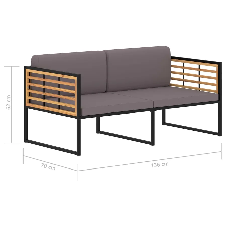Banc de jardin avec coussins 136 cm Bois d'acacia Gris foncé - 8