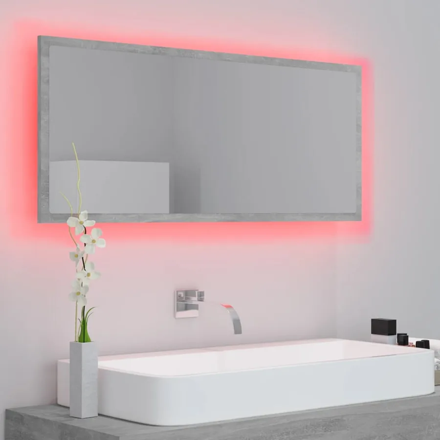 Miroir à LED de salle de bain Gris béton 100x8,5x37cm Acrylique - 5
