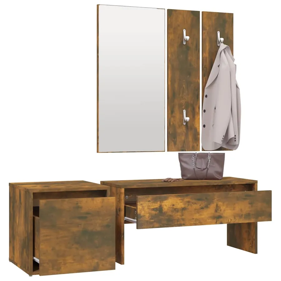 Ensemble de meubles de couloir Chêne fumé Bois d'ingénierie - 4