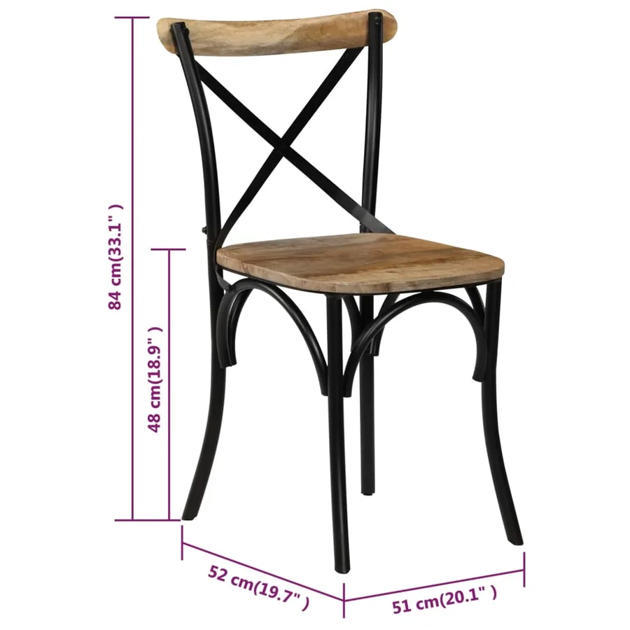 Chaises à dossier croisé lot de 6 noir bois de manguier massif - 11