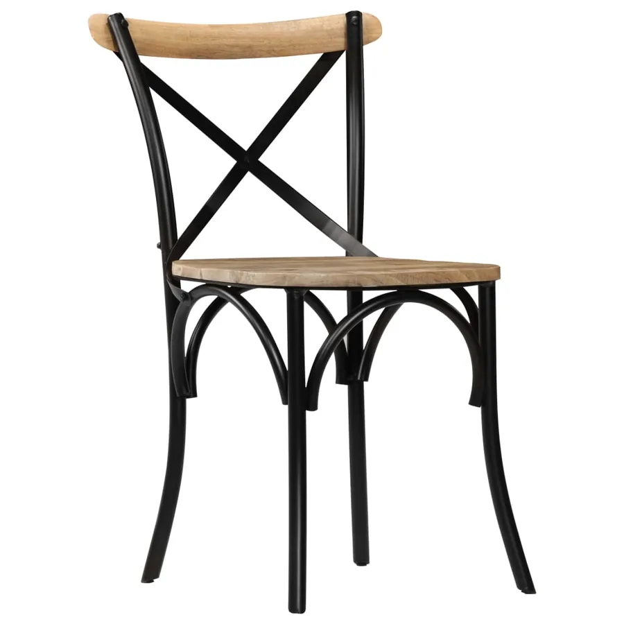 Chaises à dossier croisé lot de 6 noir bois de manguier massif - 3