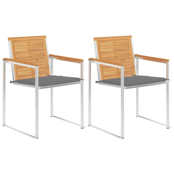 Chaises de jardin avec coussins lot de 2 Teck solide et acier