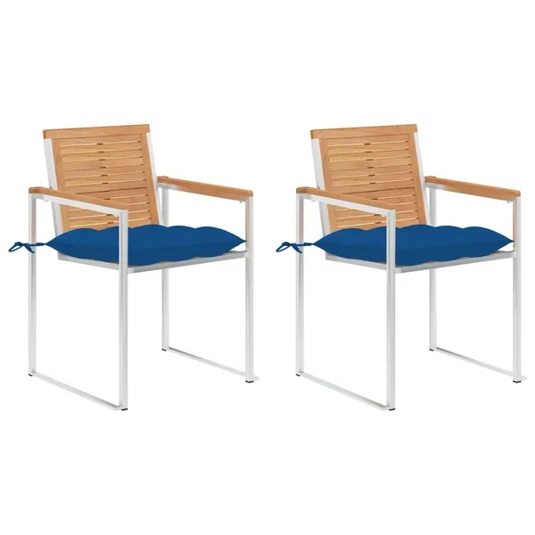 Chaises de jardin avec coussins lot de 2 Teck solide et acier