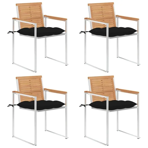 Chaises de jardin lot de 4 avec coussins Bois de teck massif