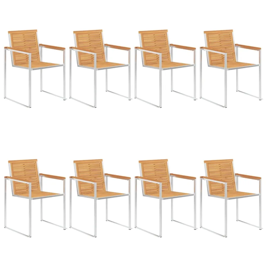 Chaises de jardin lot de 8 avec coussins Bois de teck massif - 3