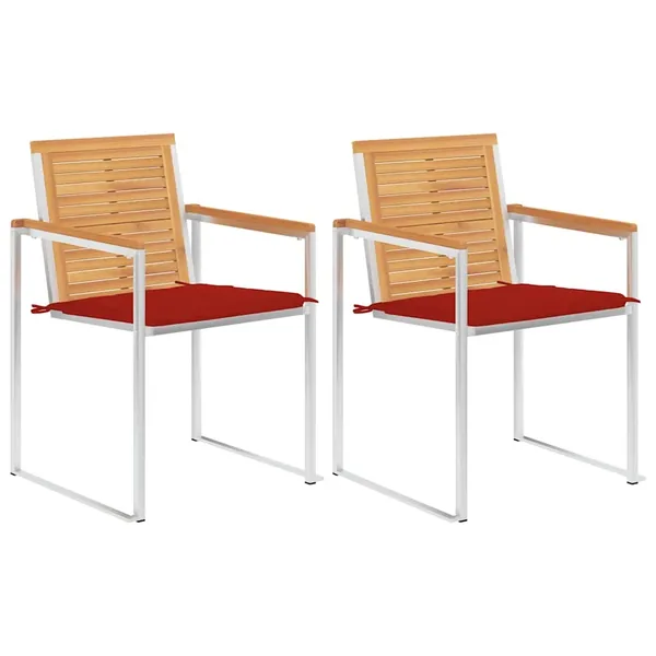 Chaises de jardin avec coussins lot de 2 Teck solide et acier