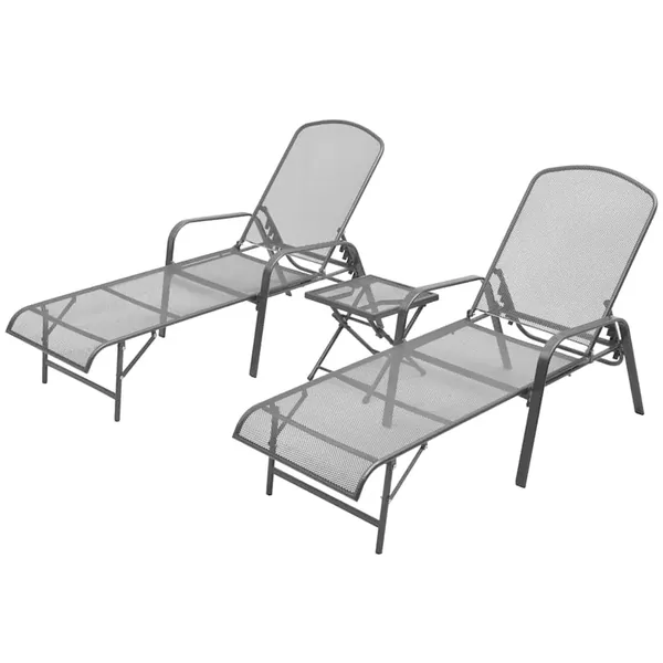 Chaises longues lot de 2 avec table Acier Anthracite