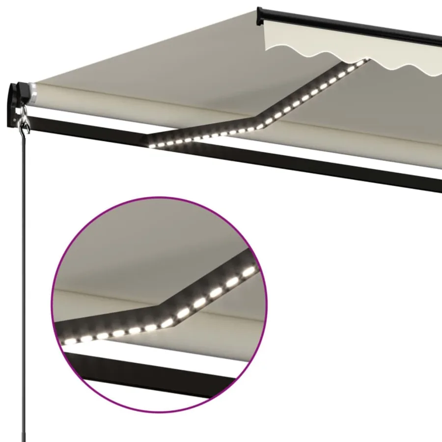 Auvent manuel rétractable avec LED 400x350 cm Crème - 5