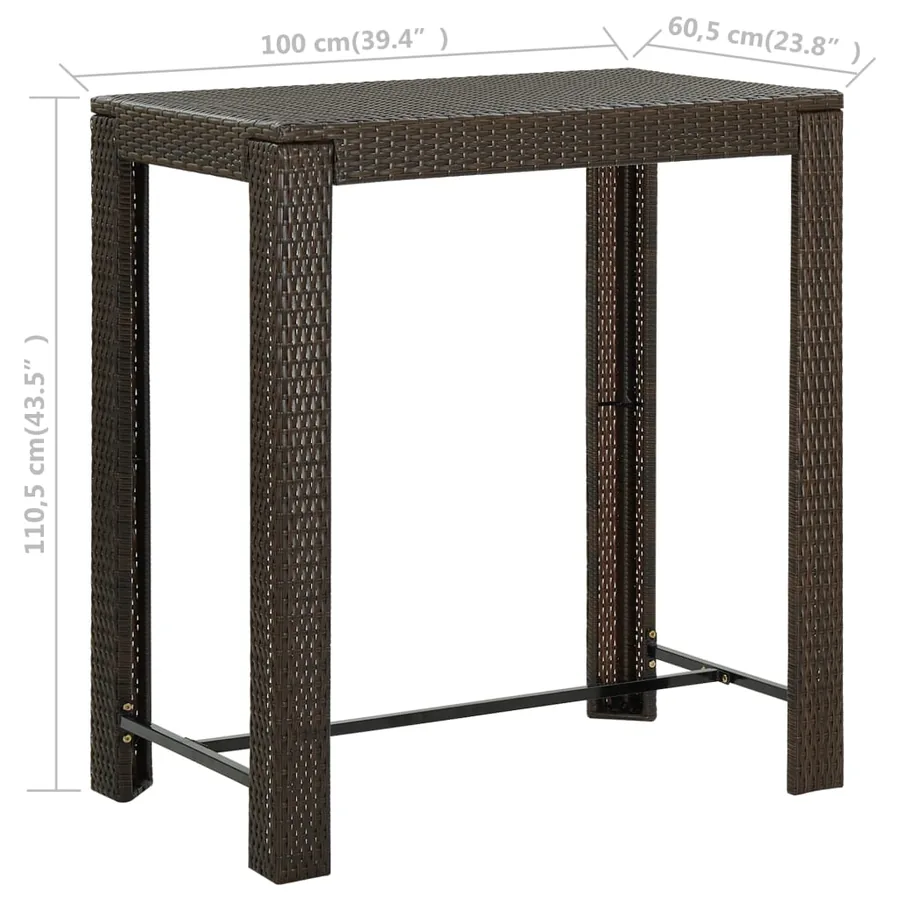 Table de bar de jardin Marron 100x60,5x110,5 cm Résine tressée - 6
