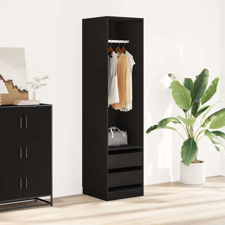 Garde-robe avec tiroirs Noir 50x50x200 cm Bois d'ingénierie