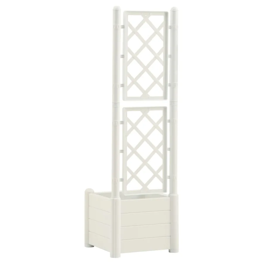 Jardinière avec treillis 43x43x142 cm PP Blanc - 5