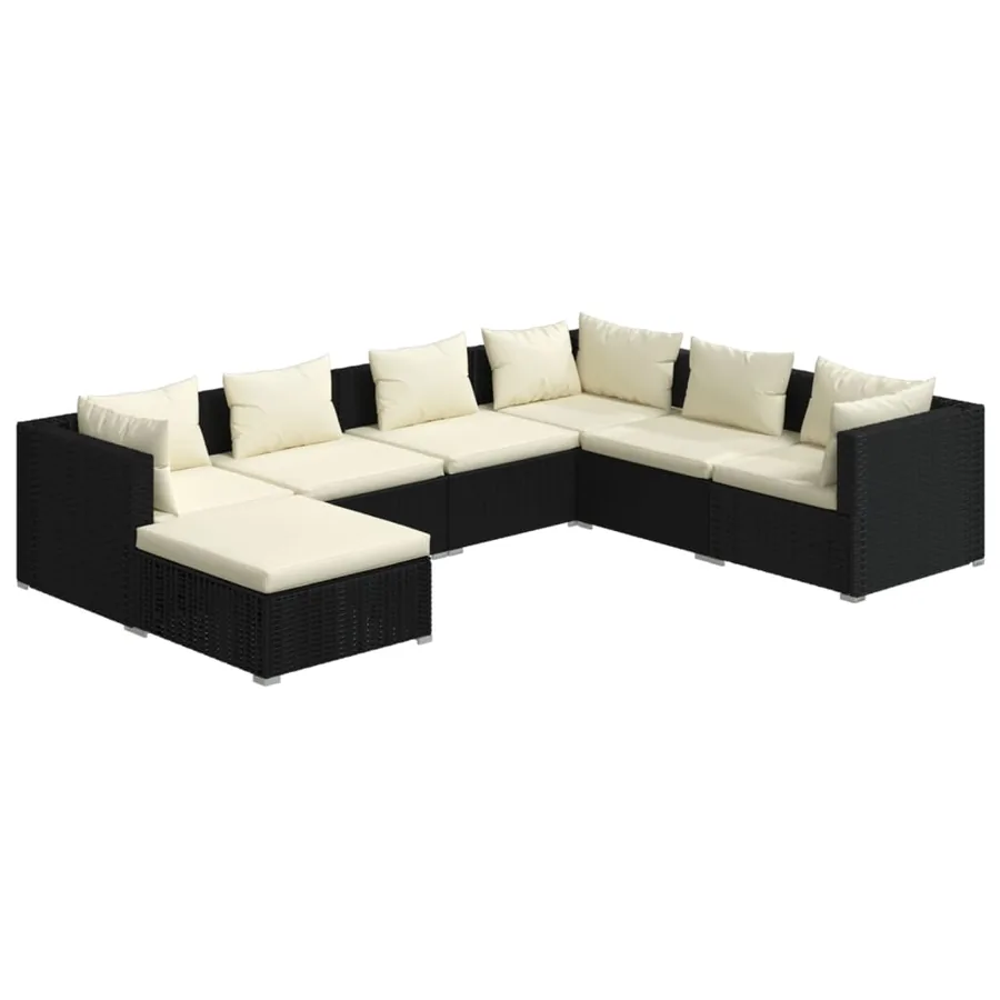 Salon de jardin 7 pcs avec coussins Résine tressée Noir - 2