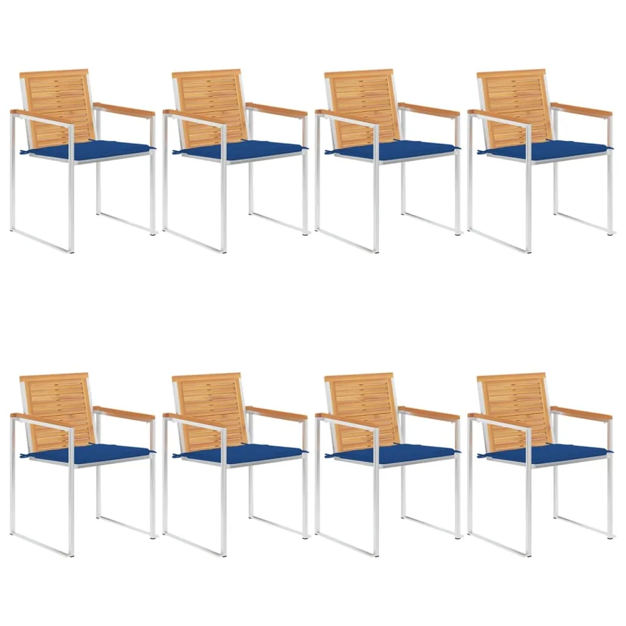 Chaises de jardin lot de 8 avec coussins Bois de teck massif