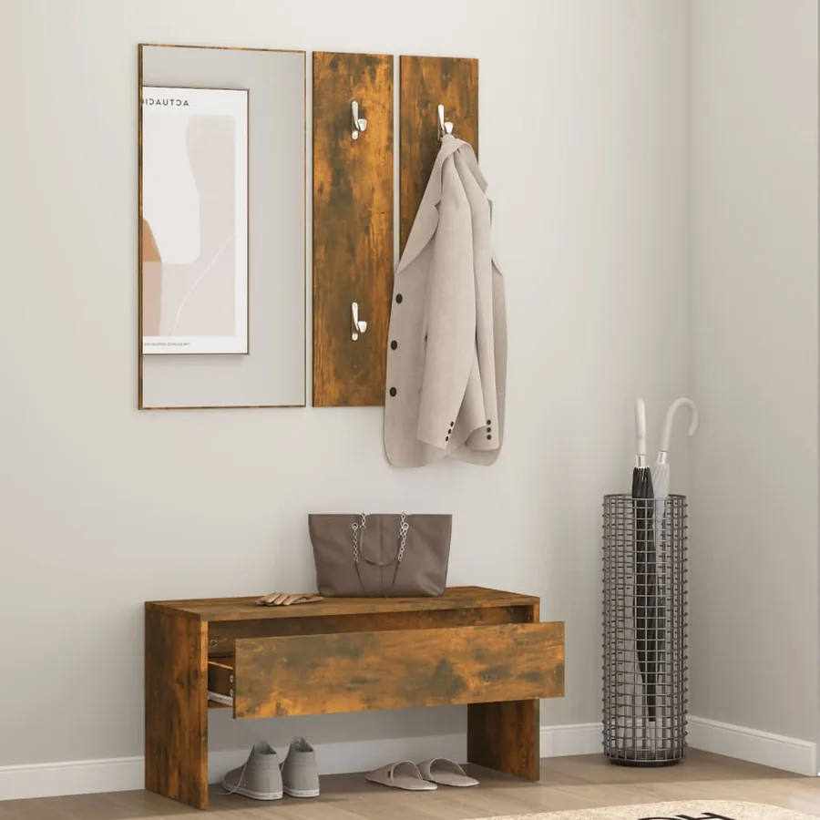 Ensemble de meubles de couloir Chêne fumé Bois d'ingénierie - 3