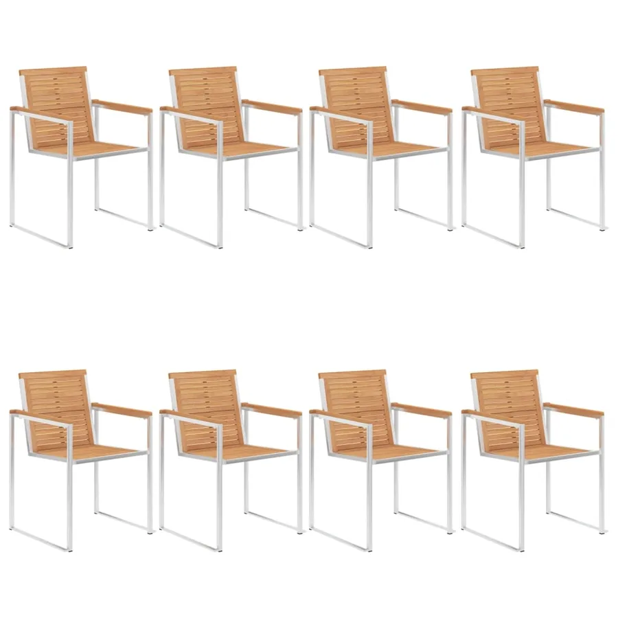 Chaises de jardin lot de 8 avec coussins Bois de teck massif - 3