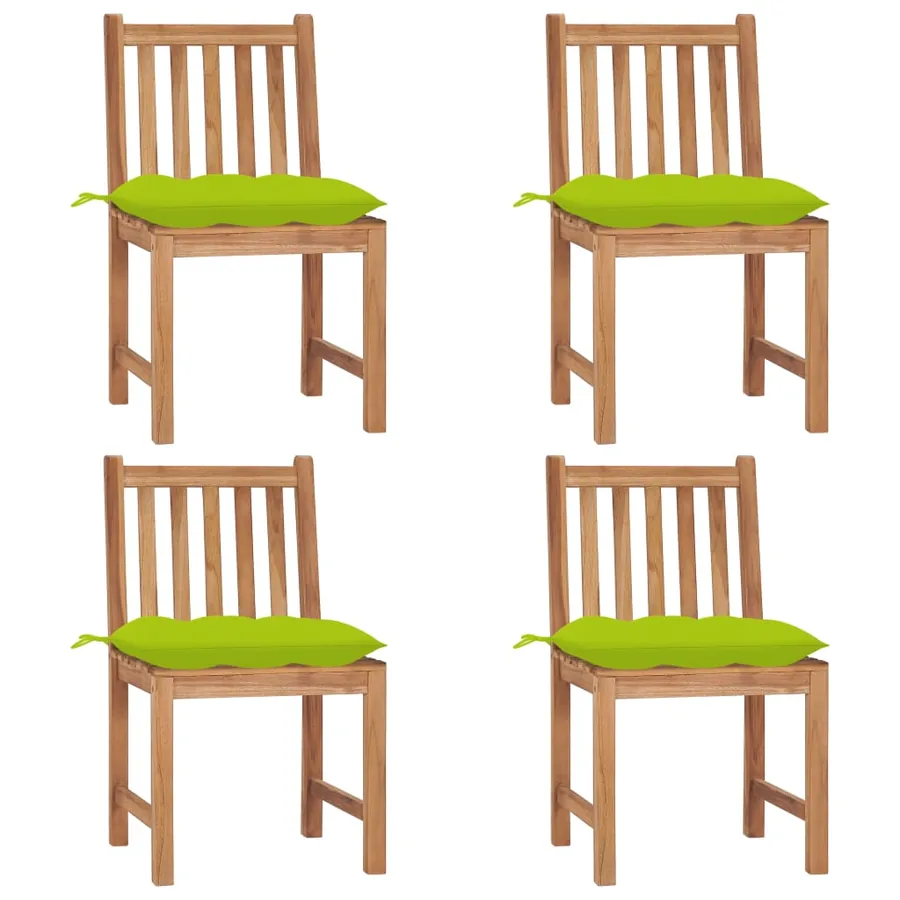 Chaises de jardin lot de 4 avec coussins Bois de teck massif