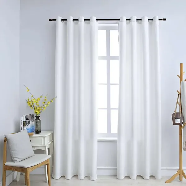 Rideau occultant et anneaux en métal 2pcs Blanc cassé 140x225cm