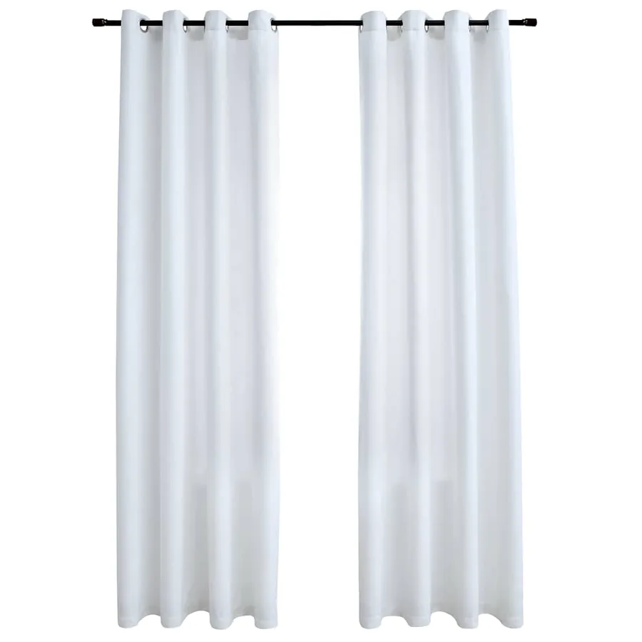 Rideau occultant et anneaux en métal 2pcs Blanc cassé 140x225cm - 2