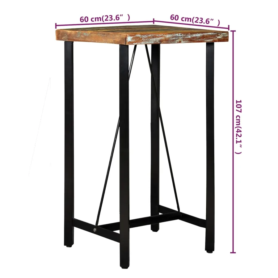 Ensemble de bar 3 pcs Bois de récupération Cuir véritable et toile - 16