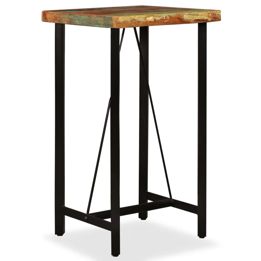 Ensemble de bar 3 pcs Bois de récupération Cuir véritable et toile - 2