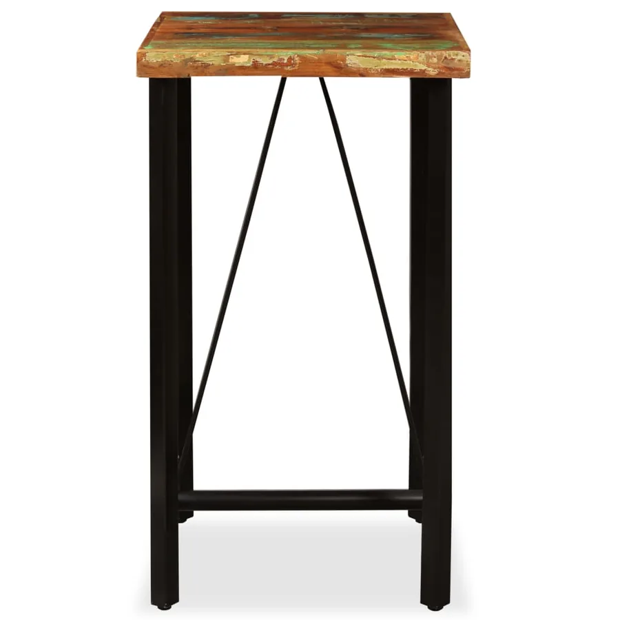 Ensemble de bar 3 pcs Bois de récupération Cuir véritable et toile - 3