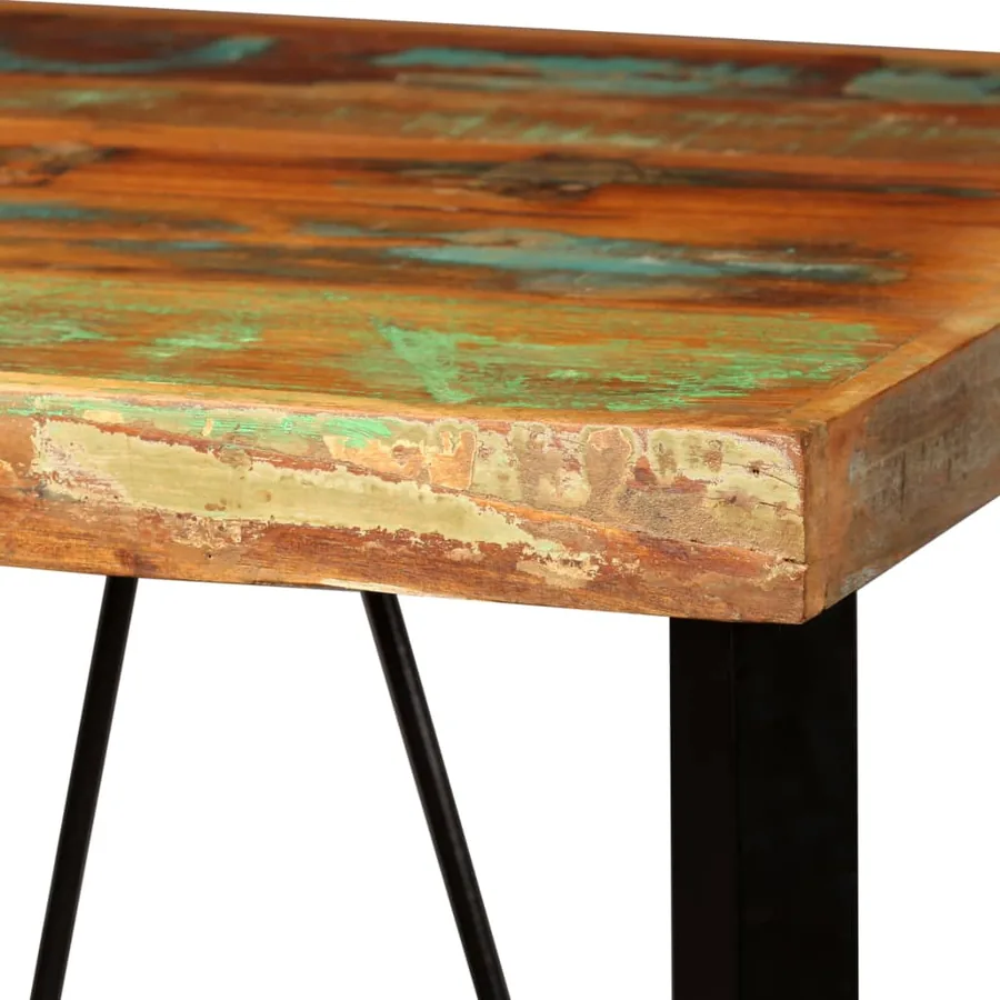 Ensemble de bar 3 pcs Bois de récupération Cuir véritable et toile - 5