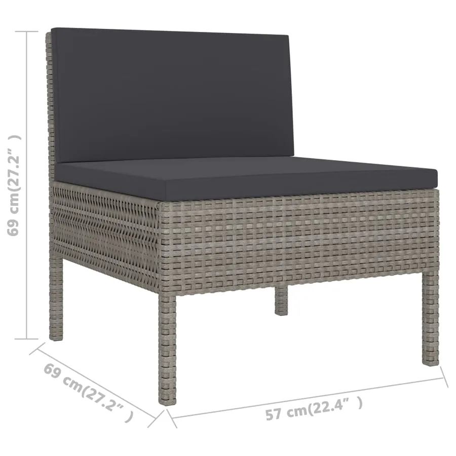 Salon de jardin 3 pcs avec coussins Résine tressée Gris - 7