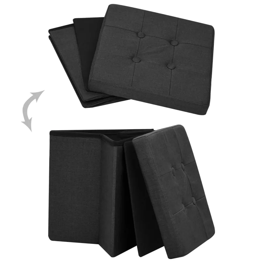 Tabouret de rangement pliable Noir Faux lin - 5