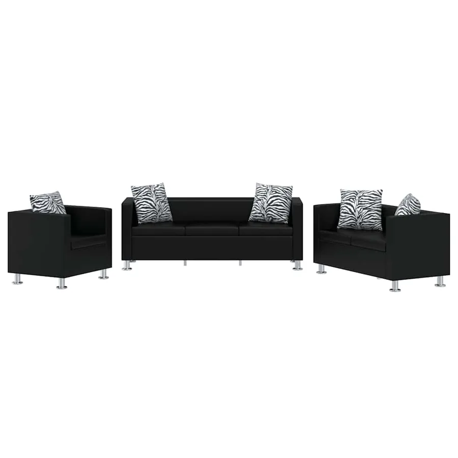 Jeu de canapé à 2 places et à 3 places et fauteuil Noir