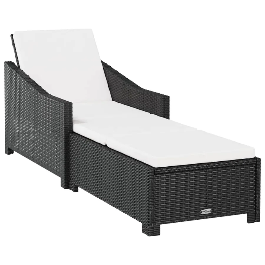 Chaise longue avec coussin blanc crème Résine tressée Noir - 2