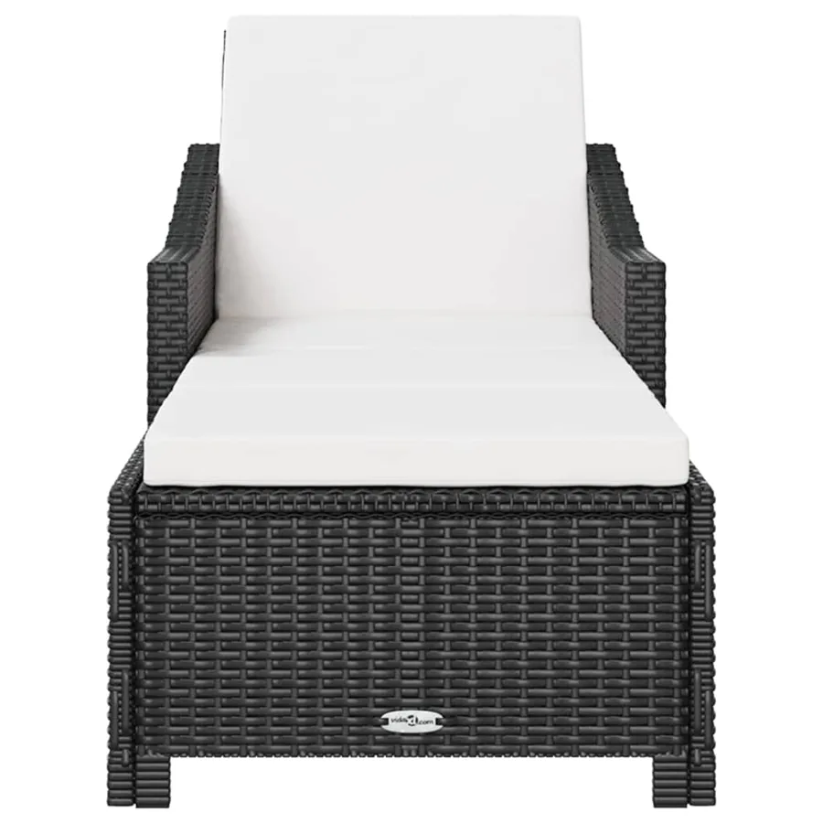 Chaise longue avec coussin blanc crème Résine tressée Noir - 3