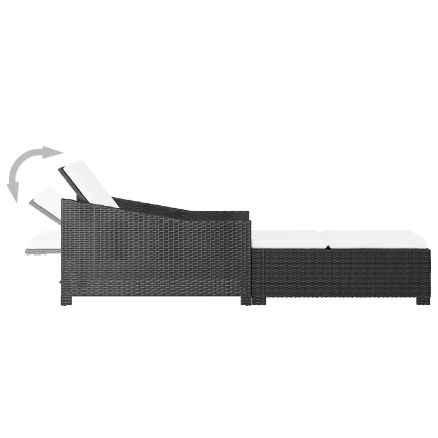 Chaise longue avec coussin blanc crème Résine tressée Noir - 6