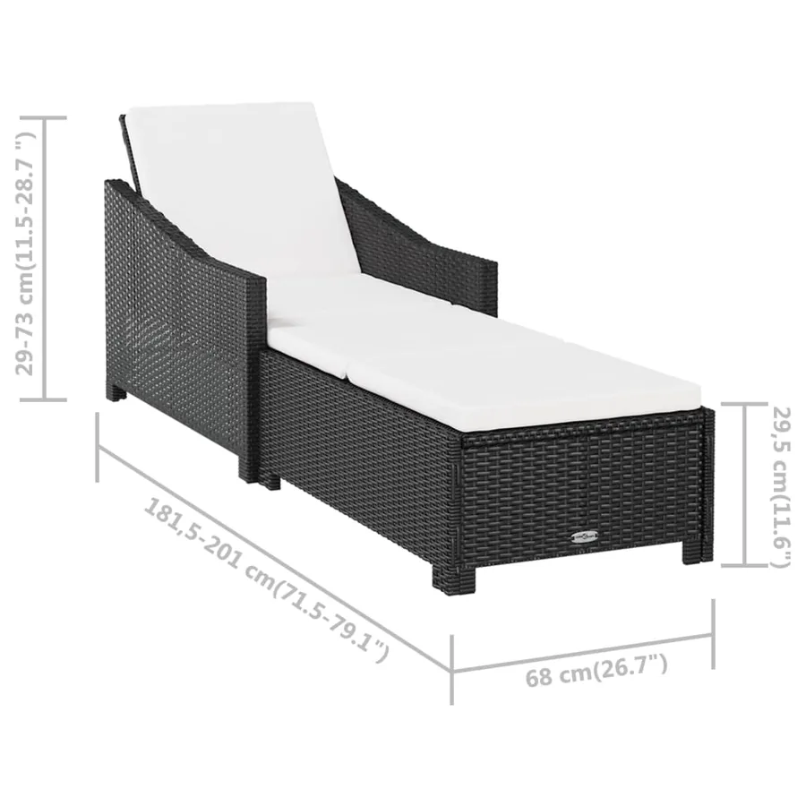 Chaise longue avec coussin blanc crème Résine tressée Noir - 9