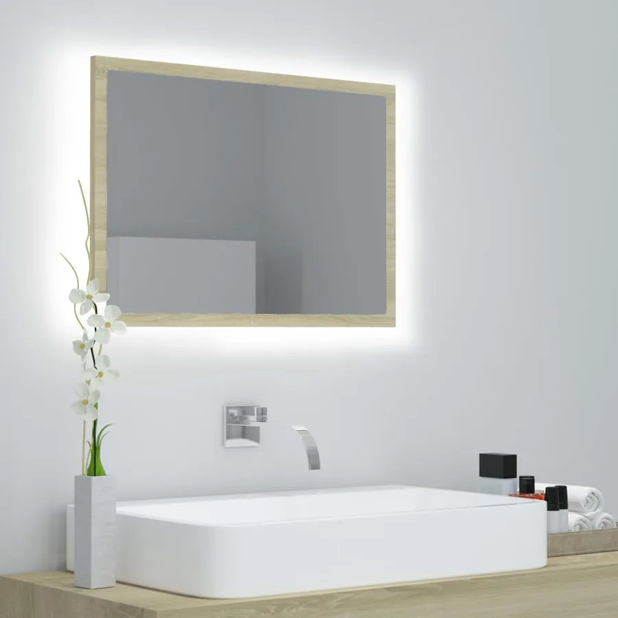 Miroir LED de salle de bain Chêne sonoma 60x8,5x37 cm Acrylique