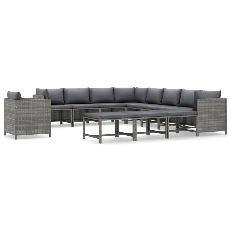 Salon de jardin 12 pcs avec coussins Résine tressée Gris - 2