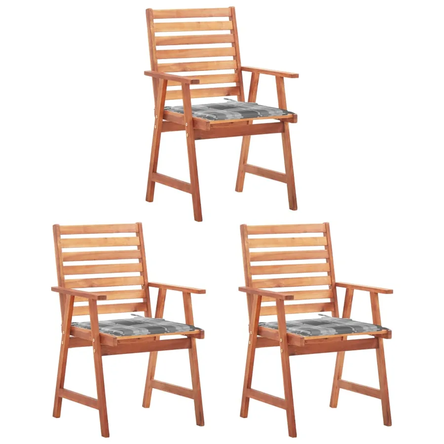 Chaises à manger d'extérieur lot de 3 et coussins Acacia massif