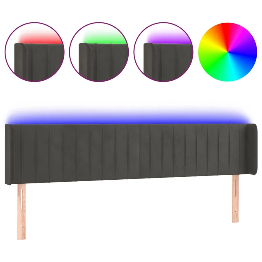 Tête de lit à LED Gris foncé 203x16x78/88 cm Velours - 2