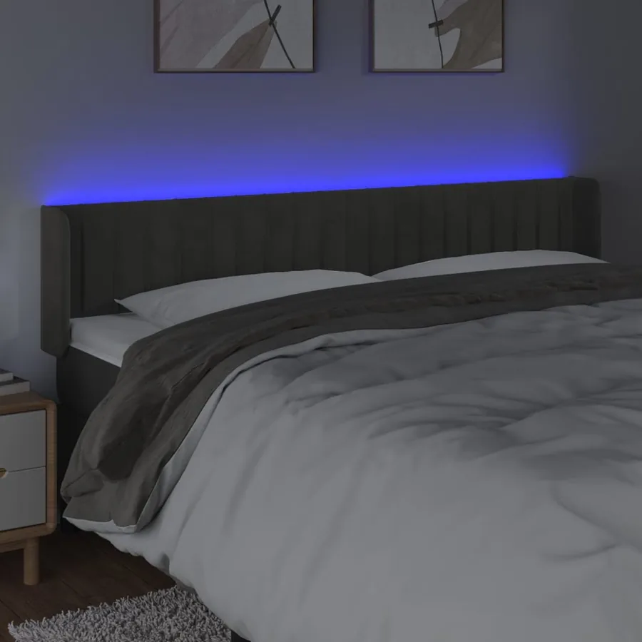 Tête de lit à LED Gris foncé 203x16x78/88 cm Velours - 4