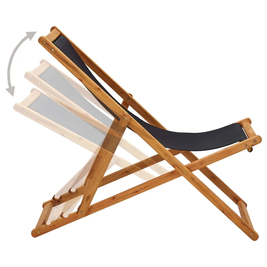 Chaise pliable de plage bois d'eucalyptus et tissu noir - 3