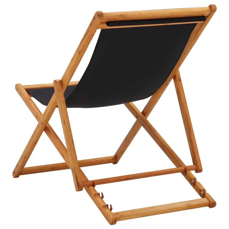 Chaise pliable de plage bois d'eucalyptus et tissu noir - 4