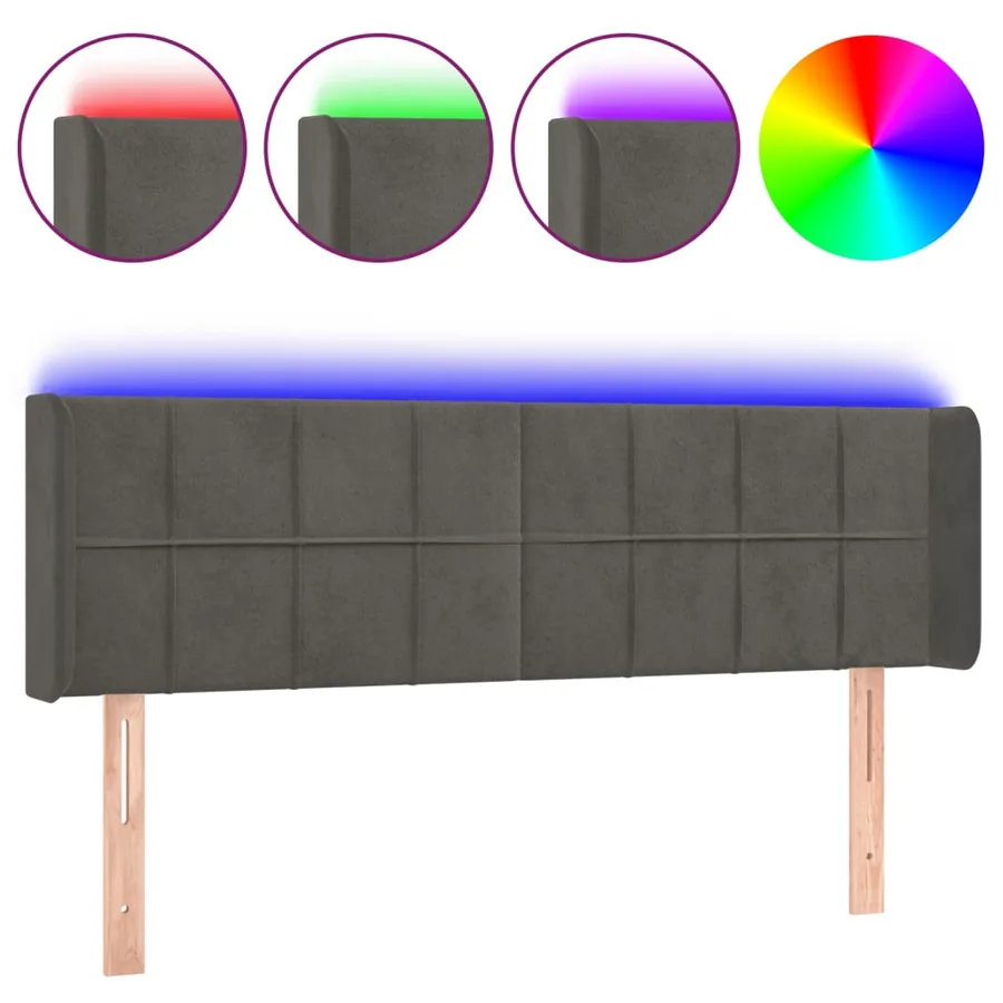 Tête de lit à LED Gris foncé 147x16x78/88 cm Velours - 2