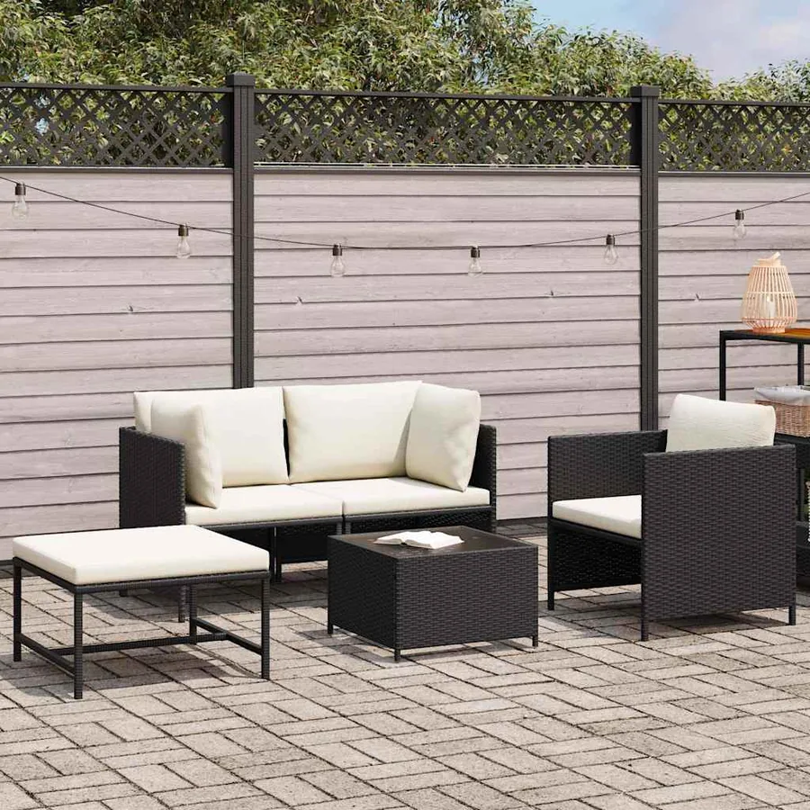 Canapés de jardin 4 pcs avec coussins Noir Résine tressée - 2