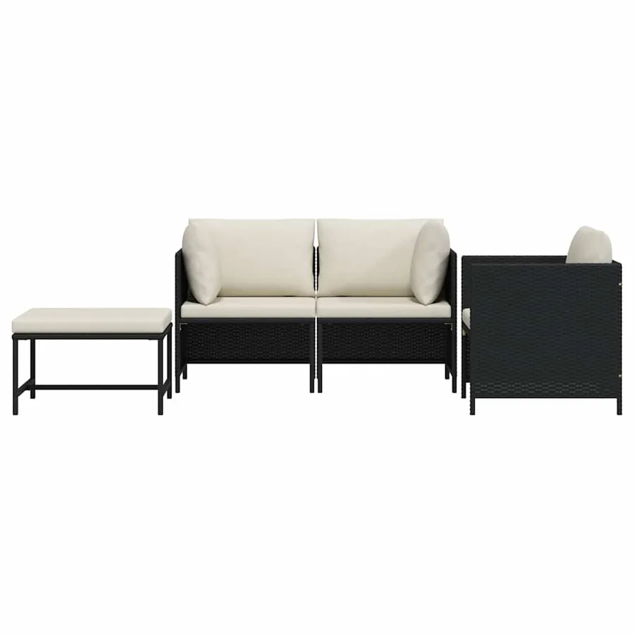 Canapés de jardin 4 pcs avec coussins Noir Résine tressée - 4