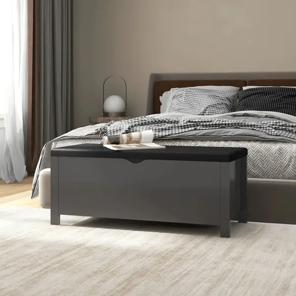 Boîte de rangement et coussin Gris 105x40x45 cm Bois ingénierie