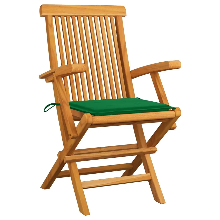 Chaises de jardin et coussins vert lot de 2 Bois de teck massif - 2