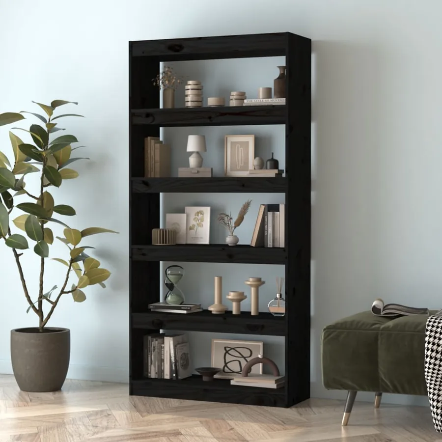 Bibliothèque/Séparateur de pièce Noir 80x30x167,4 cm Pin massif - 3