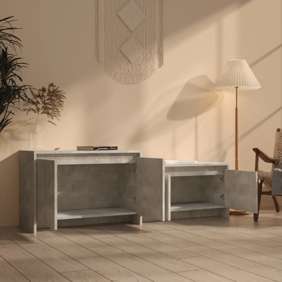 Meuble TV gris béton 146,5x35x50 cm bois d'ingénierie - 3