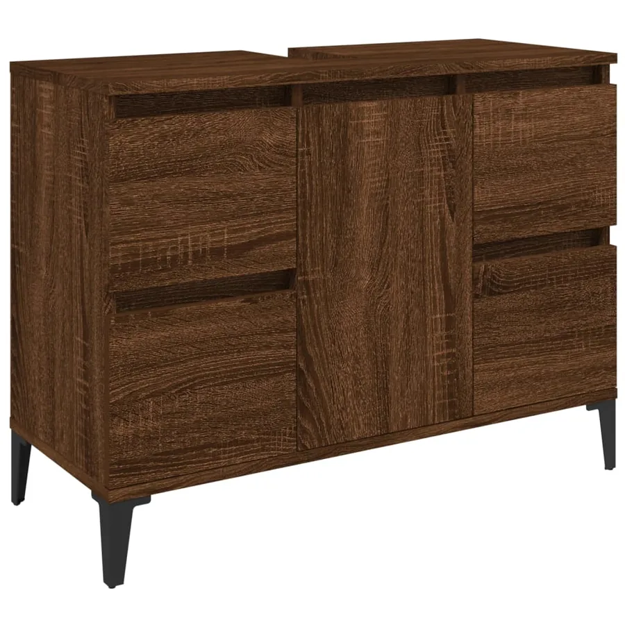 Meuble d'évier chêne marron 80x33x60 cm bois d'ingénierie - 2
